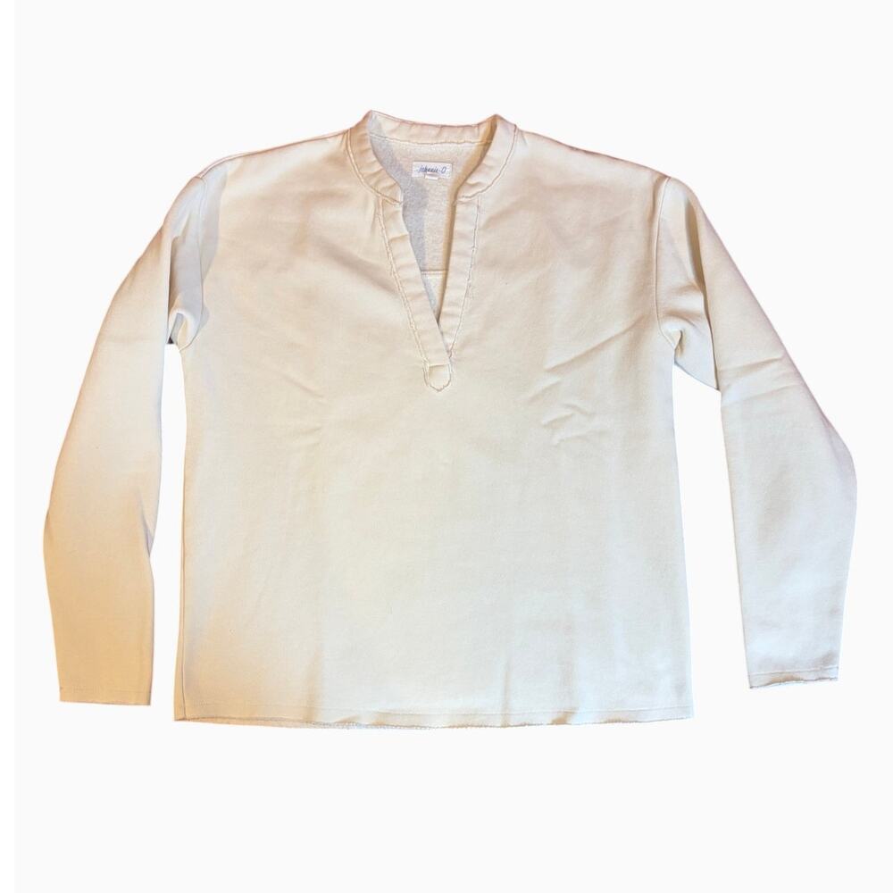 Johnnie-O Camilla Women's V-Neck Pullover Sweatshirt SMALL Split Neck Cream
